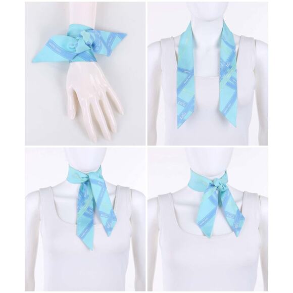 Hermes Twilly Turquoise Bolduc Ribbon Print Silk Skinny Scarf Neck Tie - OS - Picture 4 of 5